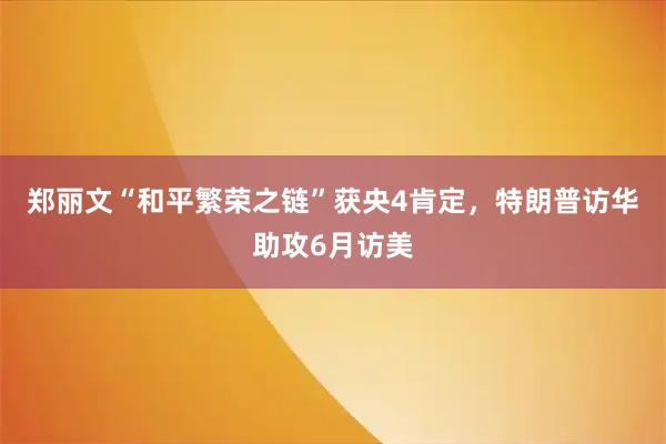 郑丽文“和平繁荣之链”获央4肯定，特朗普访华助攻6月访美
